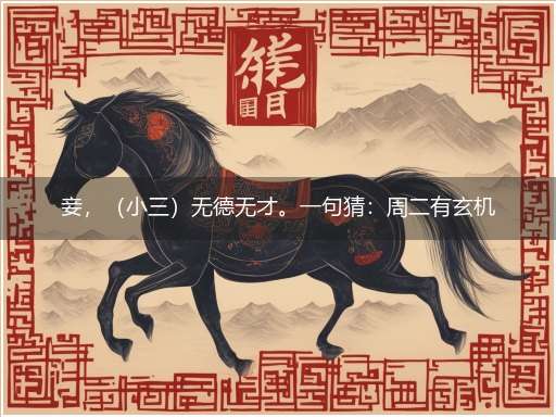 妾,(小三)无德无才。一句猜:周二有玄机。提供:(三八)打一最佳准确动物数字生肖,独家释义解释成语解析
